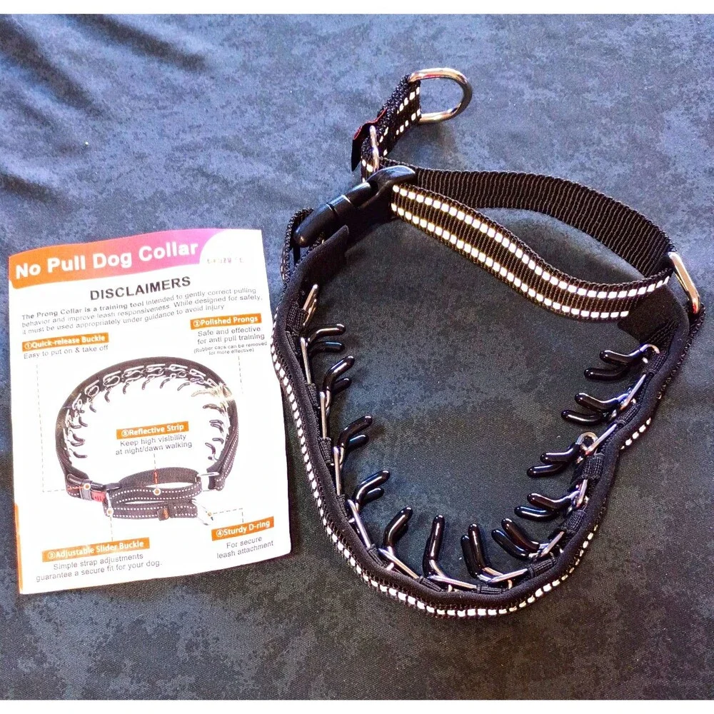 No Pull Adjustable Reflective Prong Dog Collar Nylon Black M/L Unisex P0513BK2